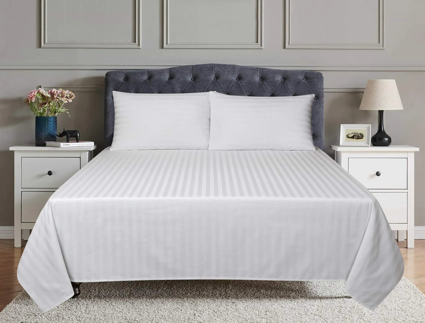 TM Home 3-Piece Striped Flat Sheet Set + 2 pillow case – 100% Natural Cotton, 400 Thread Count – Includes 2 Hotel-Grade Pillowcases (Copy)