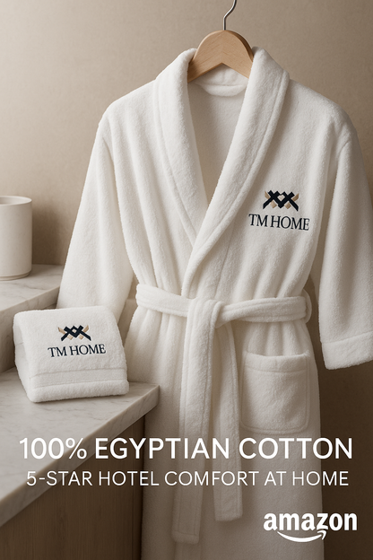TM HOME Luxury Hotel Bath Robe – 100% Egyptian Cotton – Elegant Color – Ultra-Soft, Highly Absorbent & Premium Quality for Home, Spa & Hotels
