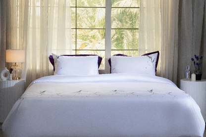 TM Home “Lavender” 3-Piece Embroidered Duvet Cover Set – 100% Egyptian Cotton – 600TC – 250,000-Stitch Soft Violet Detailing
