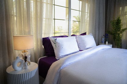 TM Home “Lavender” 3-Piece Embroidered Duvet Cover Set – 100% Egyptian Cotton – 600TC – 250,000-Stitch Soft Violet Detailing