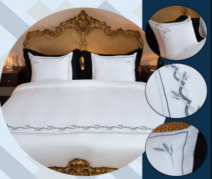 TM Home “Sanabil” 3-Piece Embroidered Duvet Cover Set – 100% Egyptian Cotton – 600TC – 250,000-Stitch Wheat-Inspired Elegance