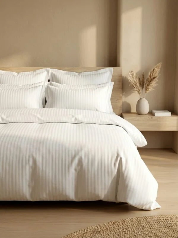 TM Home 3-Piece Striped Duvet Cover Set – 100% Natural Cotton, Hotel-Grade Luxury Comfort