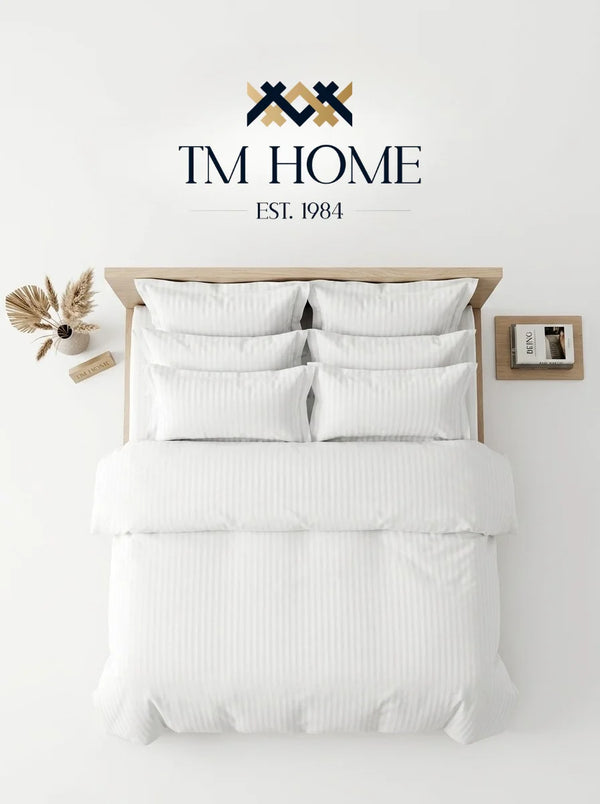 طقم غطاء لحاف مخطط من 3 قطع من TM Home + 2 غطاء وسادة - قطن طبيعي 100%، راحة فندقية فاخرة