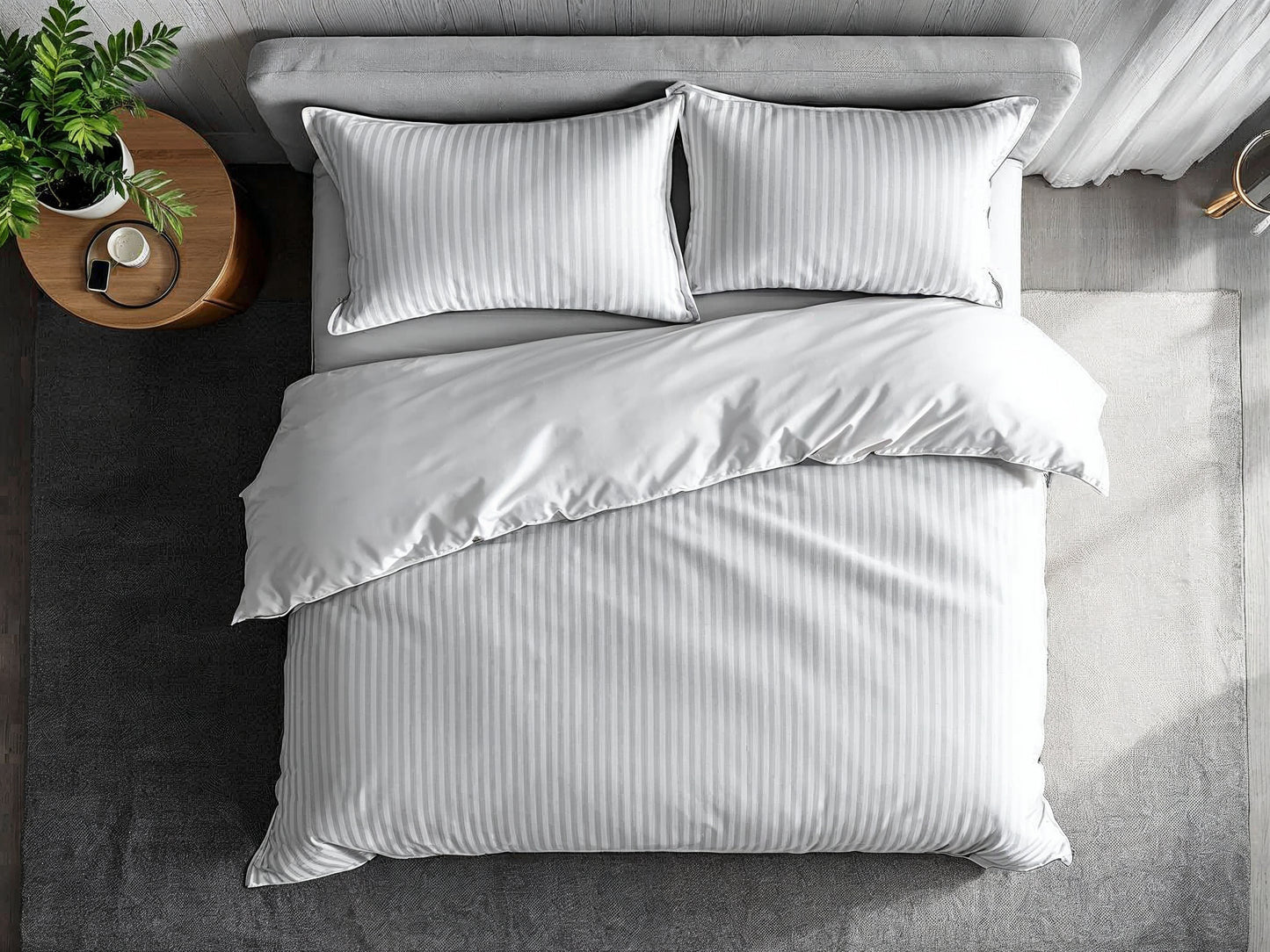 TM Home 3-Piece Striped fitted Sheet Set – 100% Natural Cotton, 400 Thread Count – Includes 2 Hotel-Grade Pillowcases