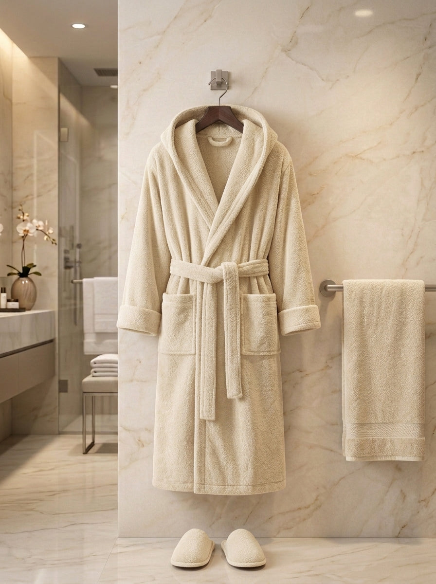 Luxury Hotel Bath Robe + Towel 100*50 + Slipper with Luxury Box – 100% Egyptian Cotton – Elegant Color – Ultra-Soft, Highly Absorbent & Premium Quality for Home, Spa & Hotels