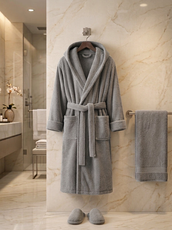 Luxury Hotel Bath Robe + Towel 100*50 + Slipper with Luxury Box – 100% Egyptian Cotton – Elegant Color – Ultra-Soft, Highly Absorbent & Premium Quality for Home, Spa & Hotels