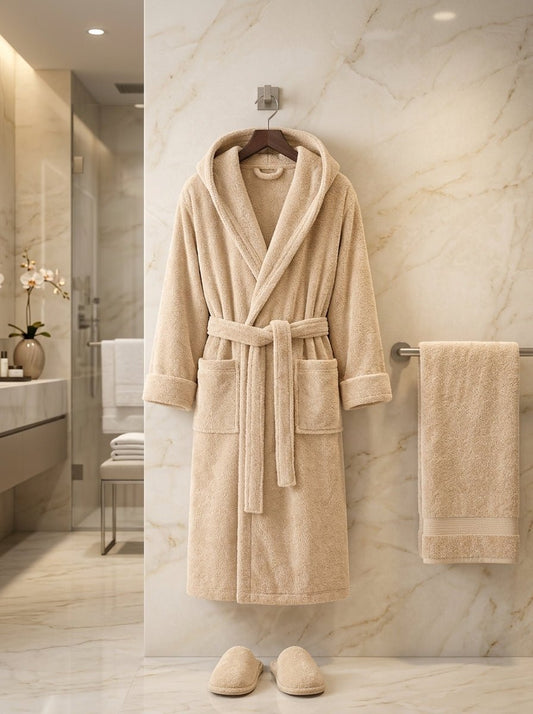 Luxury Hotel Bath Robe + Towel 100*50 + Slipper with Luxury Box – 100% Egyptian Cotton – Elegant Color – Ultra-Soft, Highly Absorbent & Premium Quality for Home, Spa & Hotels - TM HOME