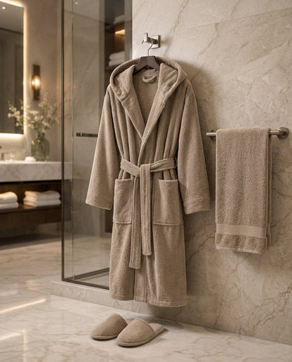 Luxury Hotel Bath Robe + Towel 100*50 + Slipper with Luxury Box – 100% Egyptian Cotton – Elegant Color – Ultra-Soft, Highly Absorbent & Premium Quality for Home, Spa & Hotels - TM HOME