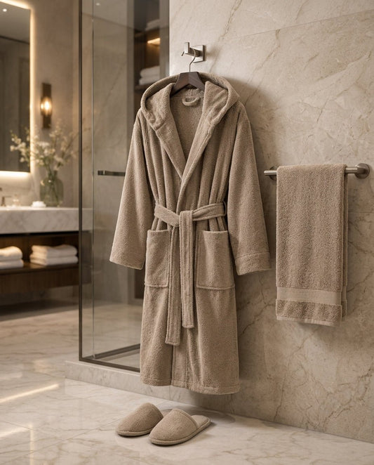 Luxury Hotel Bath Robe + Towel 100*50 + Slipper with Luxury Box – 100% Egyptian Cotton – Elegant Color – Ultra-Soft, Highly Absorbent & Premium Quality for Home, Spa & Hotels - TM HOME