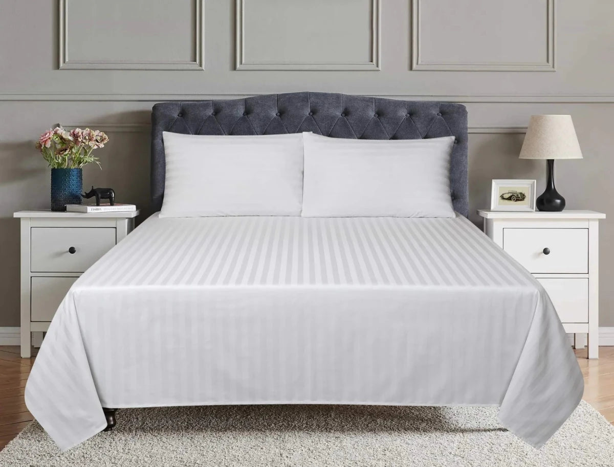 TM Home 3-Piece Striped Flat Sheet Set + 2 pillow case – 100% Natural Cotton, 400 Thread Count – Includes 2 Hotel-Grade Pillowcases (Copy) - TM HOME