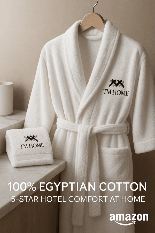 TM HOME Luxury Hotel Bath Robe – 100% Egyptian Cotton – Elegant Color – Ultra-Soft, Highly Absorbent & Premium Quality for Home, Spa & Hotels - TM HOME