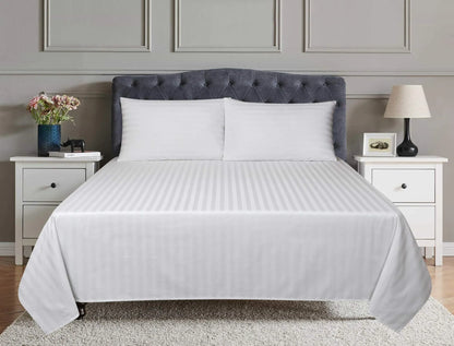 TM Home 3-Piece Striped Flat Sheet Set – 100% Natural Cotton, 400 Thread Count – Includes 2 Hotel-Grade Pillowcases