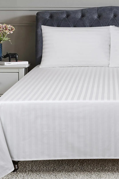 TM Home 3-Piece Striped Flat Sheet Set – 100% Natural Cotton, 400 Thread Count – Includes 2 Hotel-Grade Pillowcases